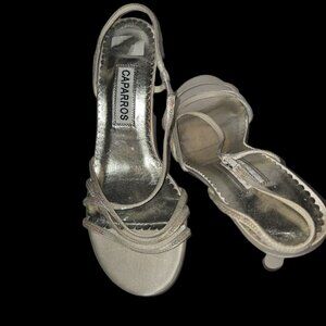 Caparros Women’s Champagne Satin Slingback Pumps – Rhinestone Straps